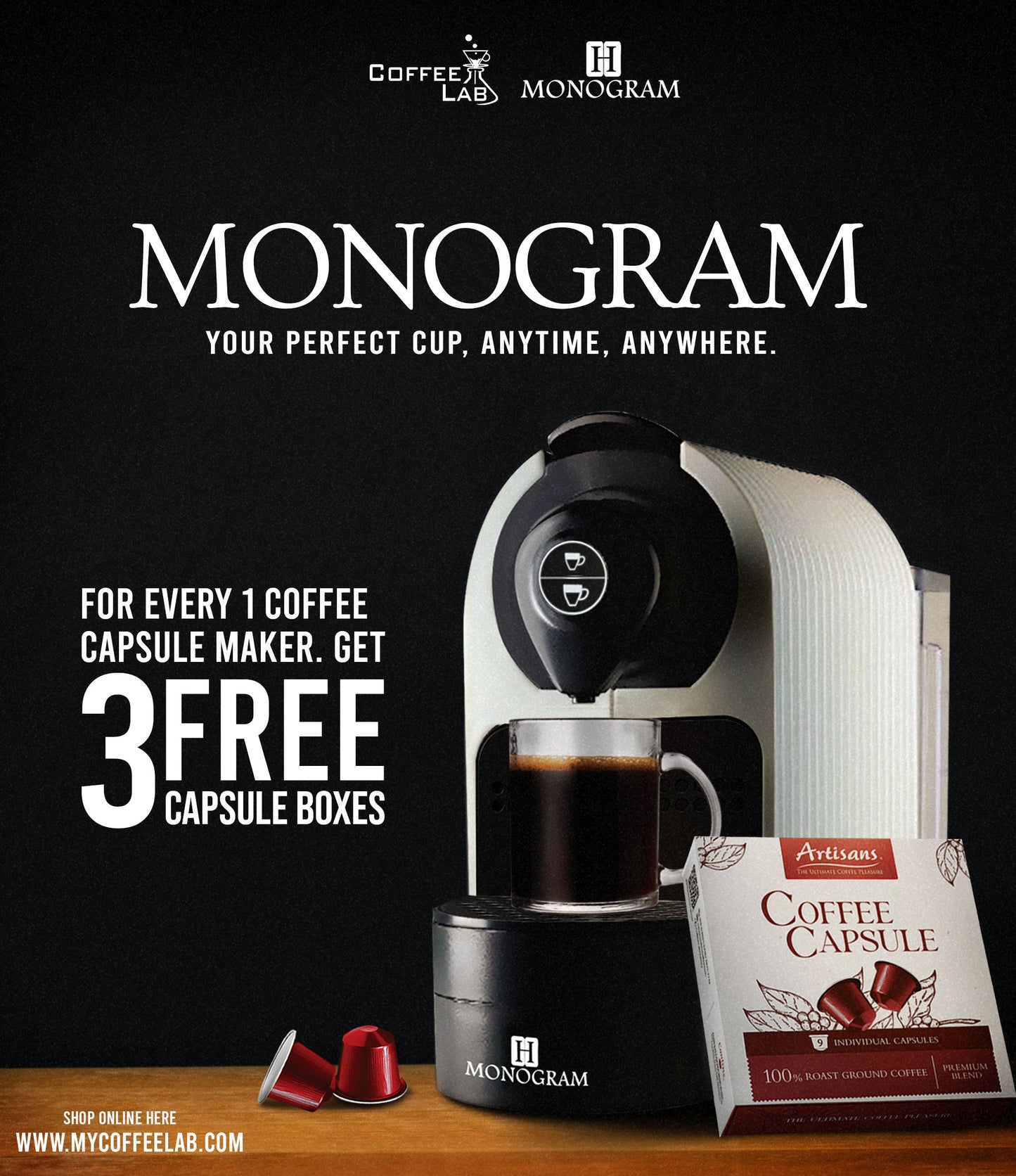 Monogram CM-6102 + 3 FREE Coffee Capsules